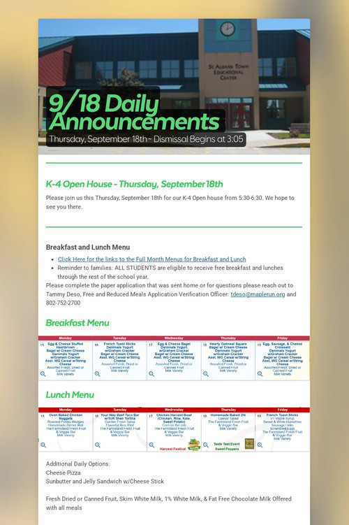 9/18 Daily Announcements