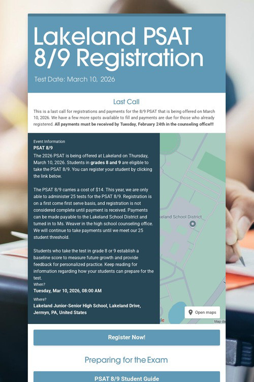 Lakeland PSAT 8/9 Registration