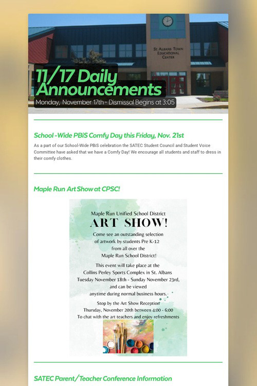 11/17 Daily Announcements
