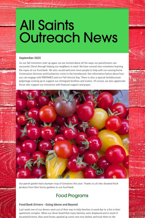 All Saints Outreach News