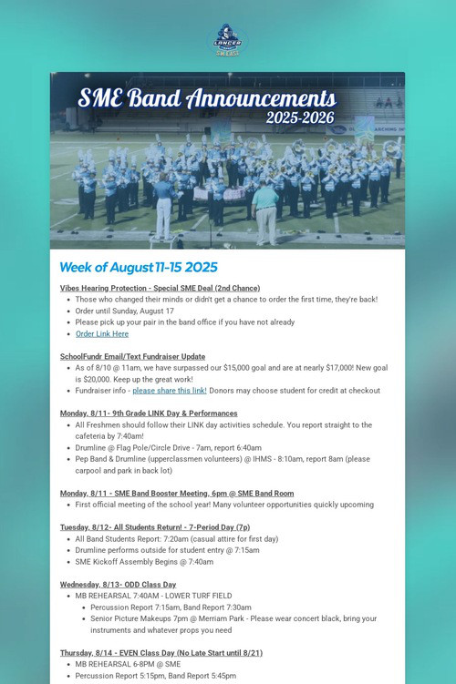 SME Band Announcements
