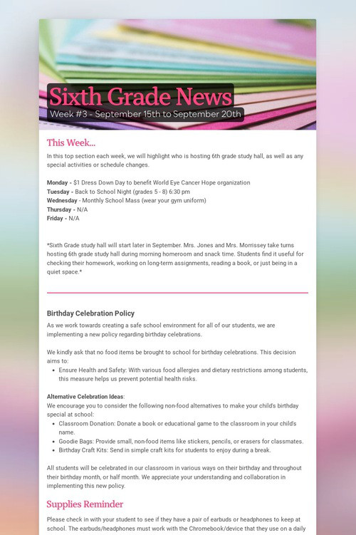 Sixth Grade News