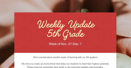 Weekly Update 5th Grade