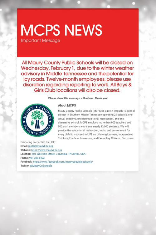 MCPS NEWS
