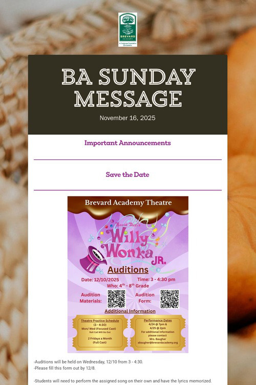 BA Sunday Message