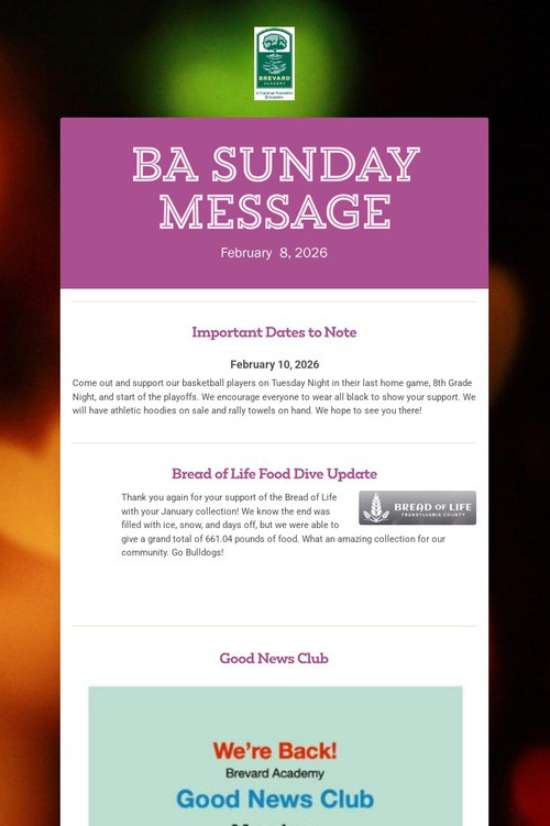 BA Sunday Message