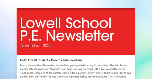 Lowell School P.E. Newsletter