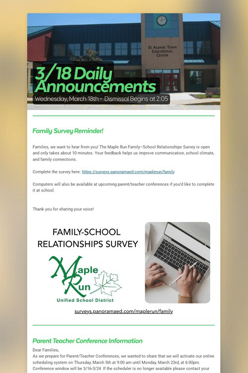 3/18 Daily Announcements