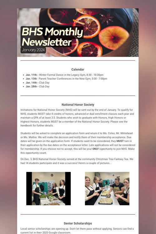 BHS Monthly Newsletter