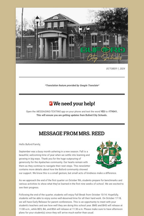 BCSS Newsletter- October 1, 2024