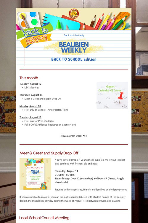 Beaubien Elementary Weekly