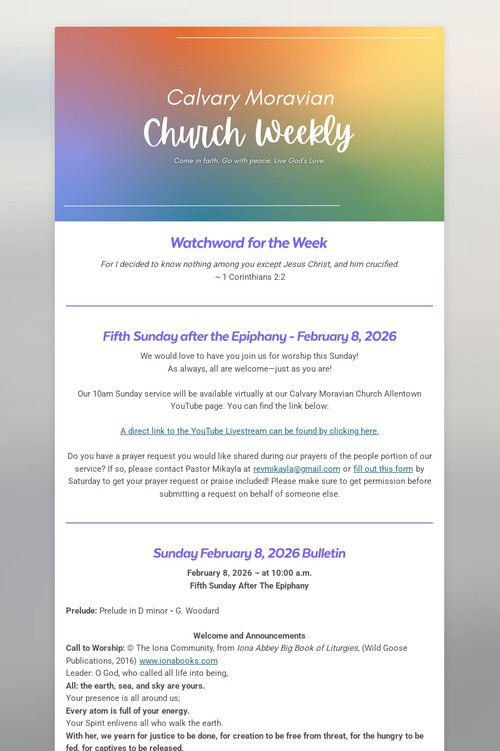 Calvary Moravian Church Weekly