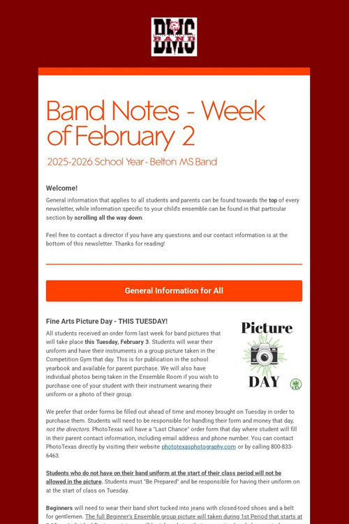 Band Notes - Week of February 2