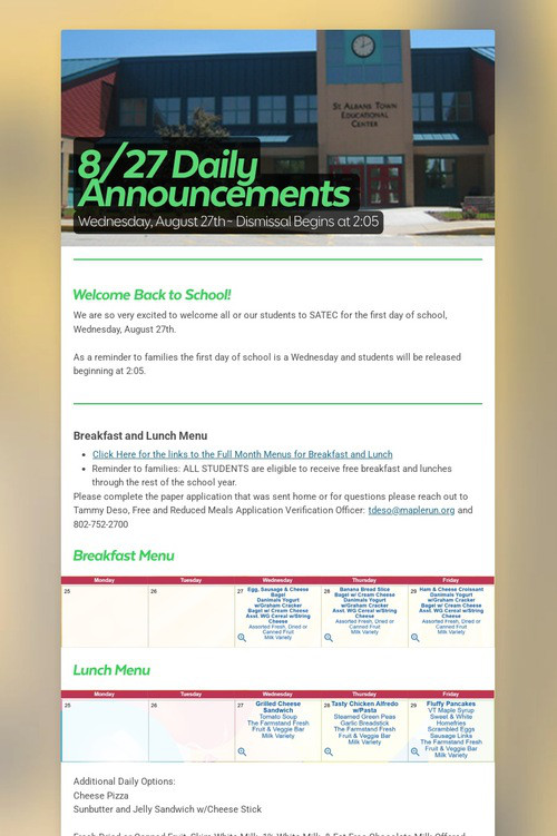 8/27 Daily Announcements