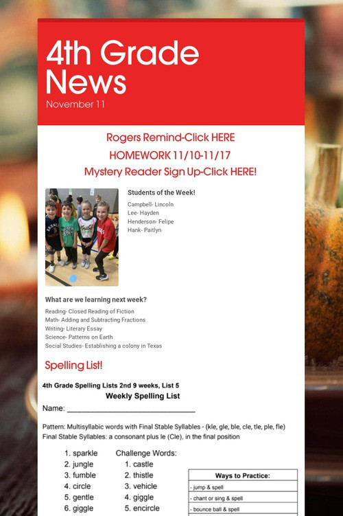 4th Grade News