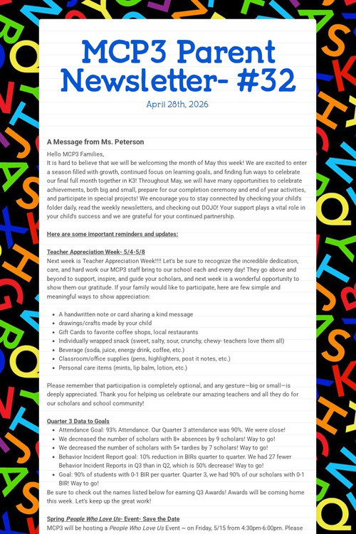 MCP3 Parent Newsletter- #32
