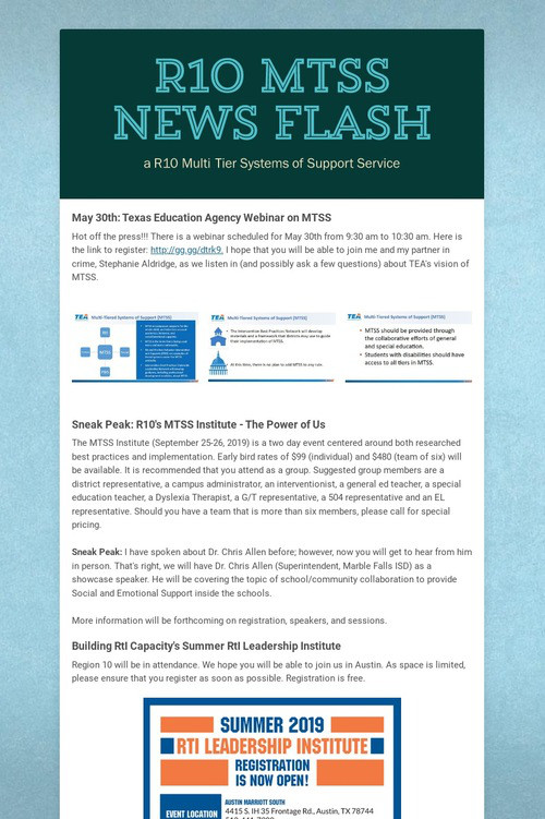 R10 MTSS News Flash