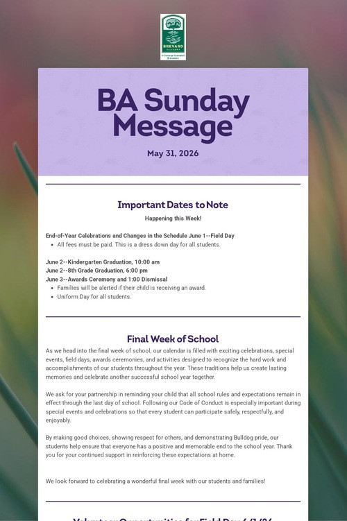 BA Sunday Message