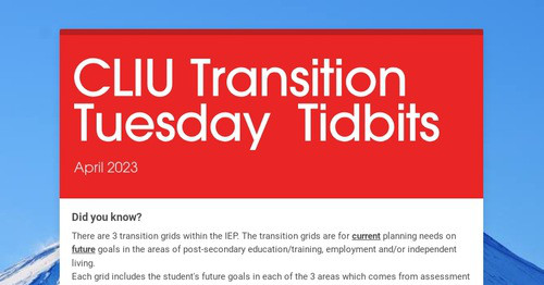 CLIU Transition Tuesday Tidbits
