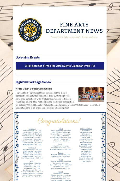 10/04/24 Fine Arts Department News