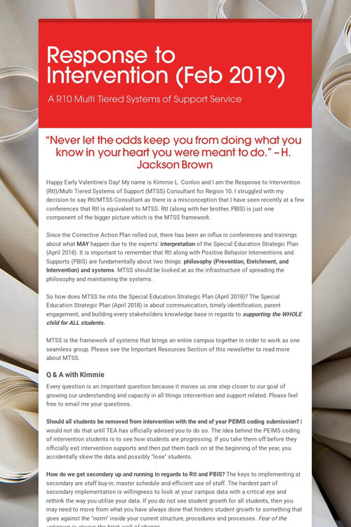 Response to Intervention (Feb 2019)