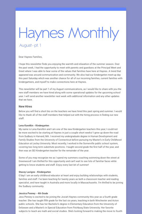Haynes Monthly