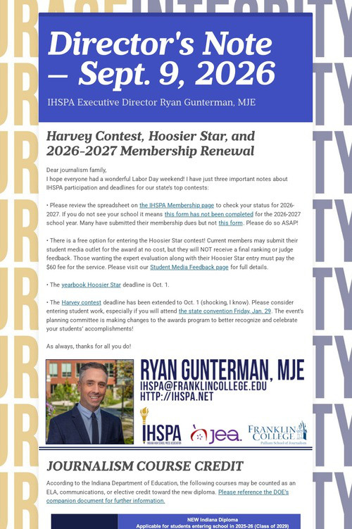 Director's Note — Sept. 9, 2026