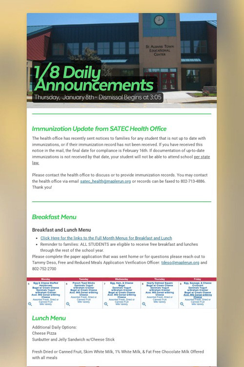 1/8 Daily Announcements
