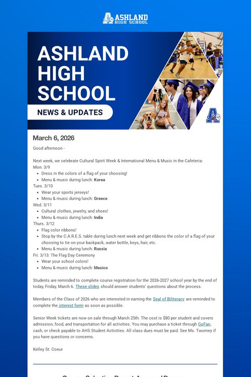 Ashland High School Weekly Update