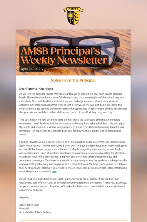 AMSB Principal's Weekly Newsletter