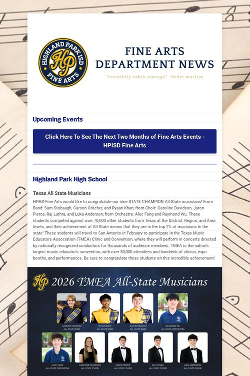 1/31/26 Fine Arts Department News
