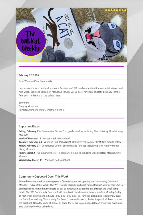 Winnona Park Weekly Update