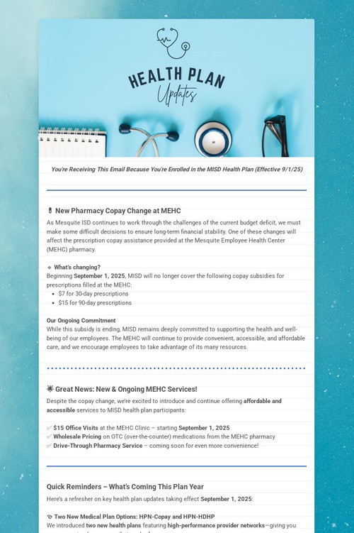 Health Plan Updates