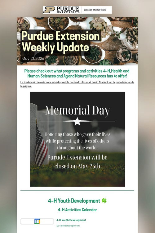 Purdue Extension Weekly Update