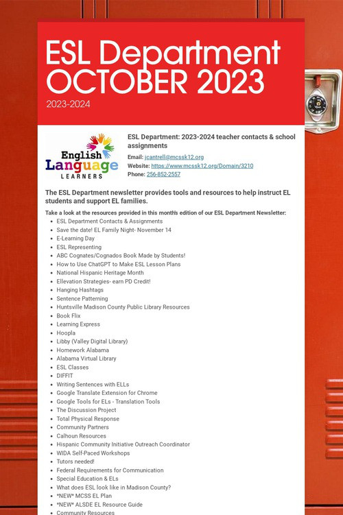 ESL Department OCTOBER 2023