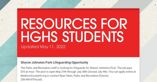 RESOURCES FOR HGHS STUDENTS