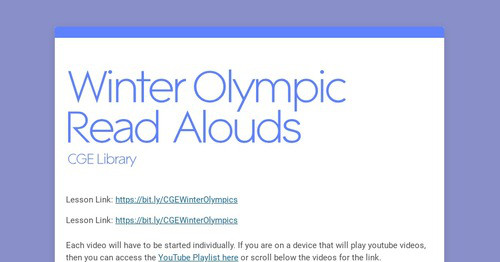 Winter Olympic Read Alouds