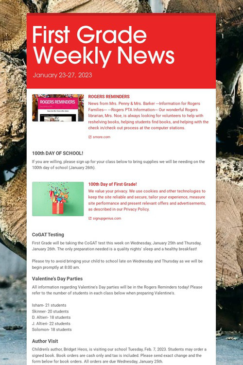 First Grade Weekly News