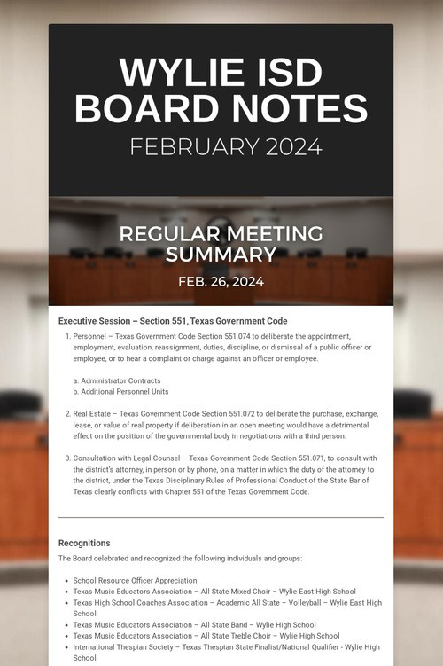 Wylie ISD Board Notes