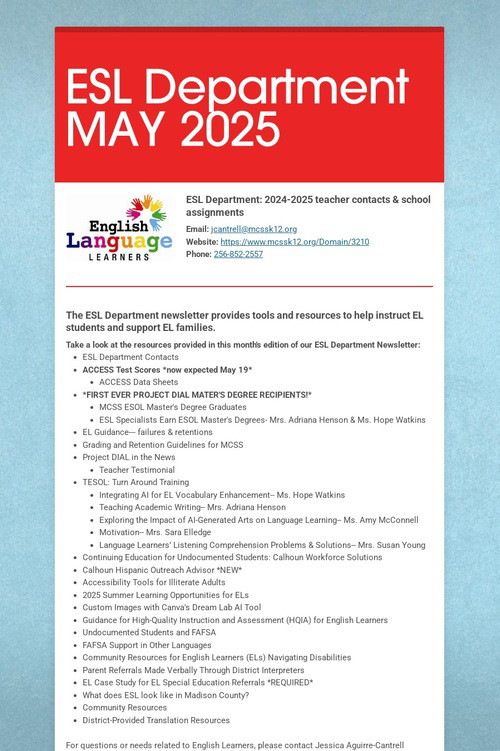 ESL Department MAY 2025