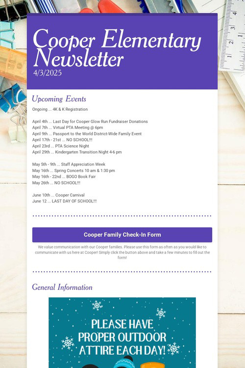 Cooper Elementary Newsletter