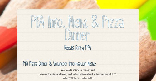 PFA Info. Night & Pizza Dinner
