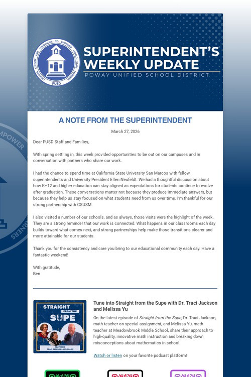 Superintendent's Weekly Update