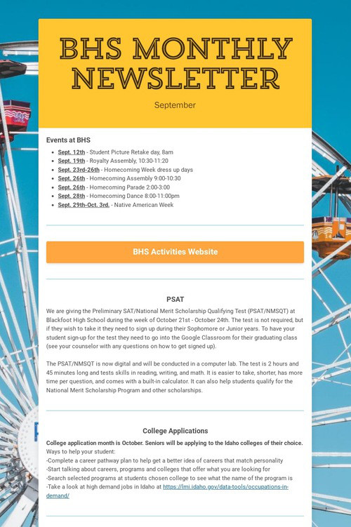 BHS Monthly Newsletter