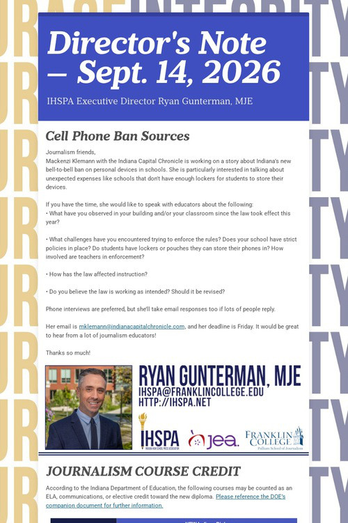 Director's Note — Sept. 14, 2026
