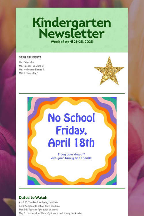 Kindergarten Newsletter