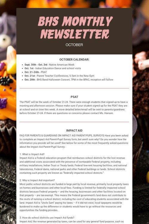 BHS MONTHLY NEWSLETTER