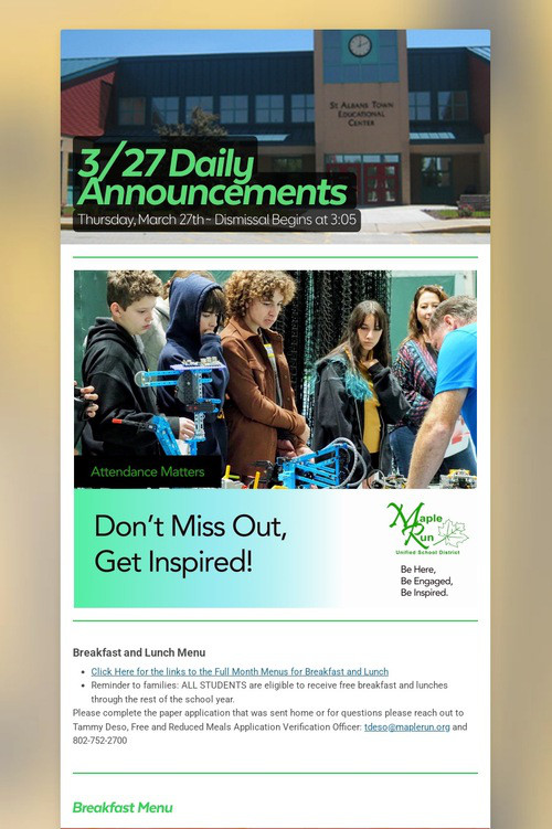 3/27 Daily Announcements