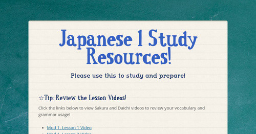 Japanese 1 Study Resources!