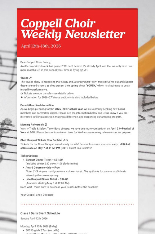 Coppell Choir Weekly Newsletter
